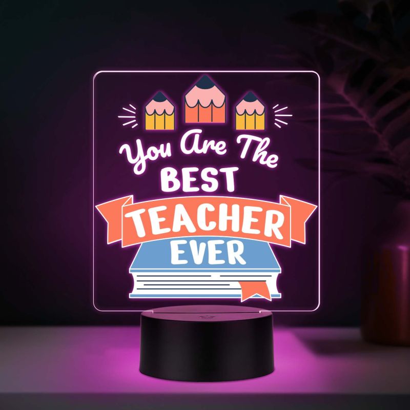 Best Teacher Ever UV Print Multicolor 3D LED Night Light – USB Powered Gift